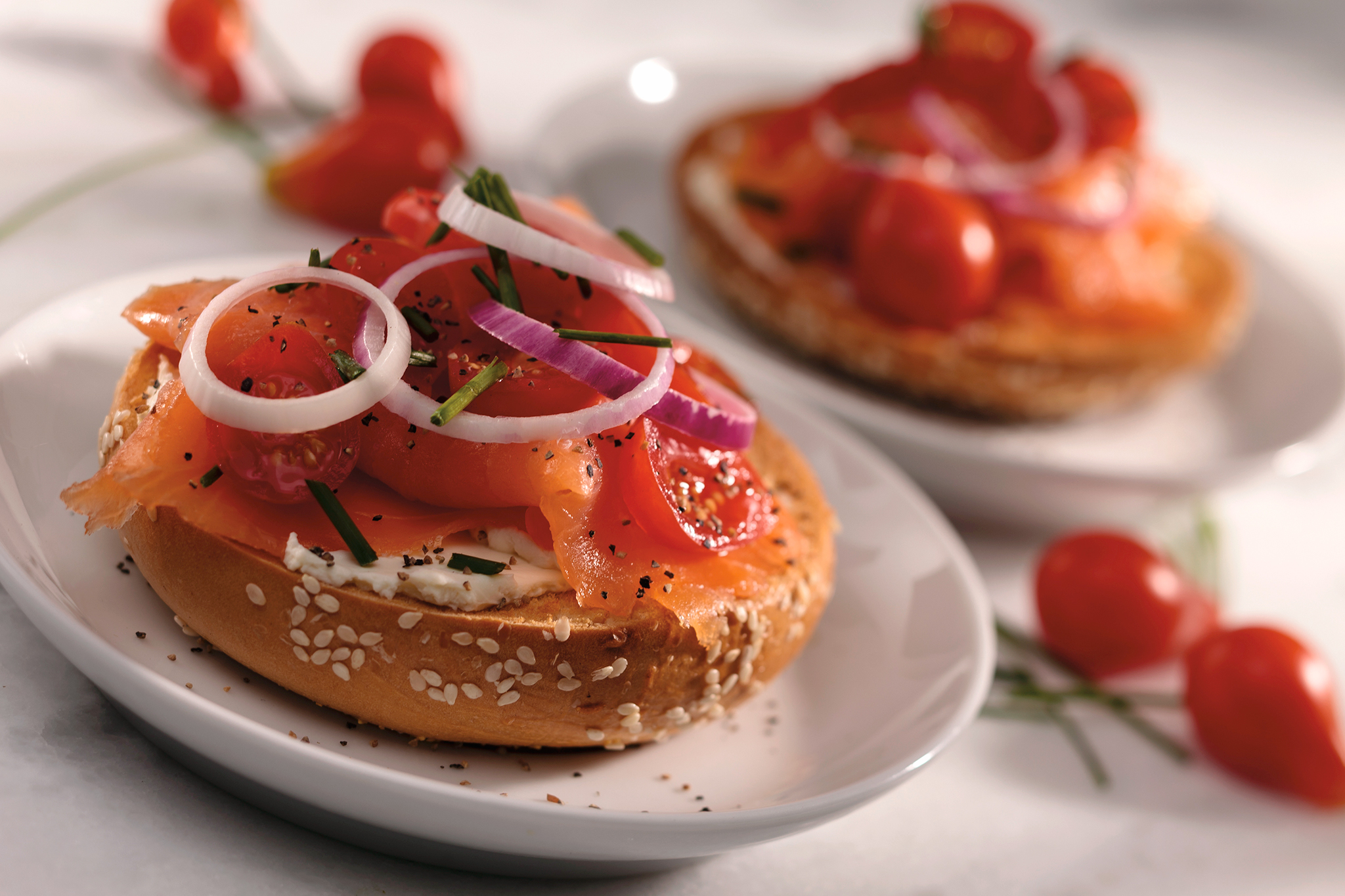 Bagels with lox and dill-scallion cream cheese