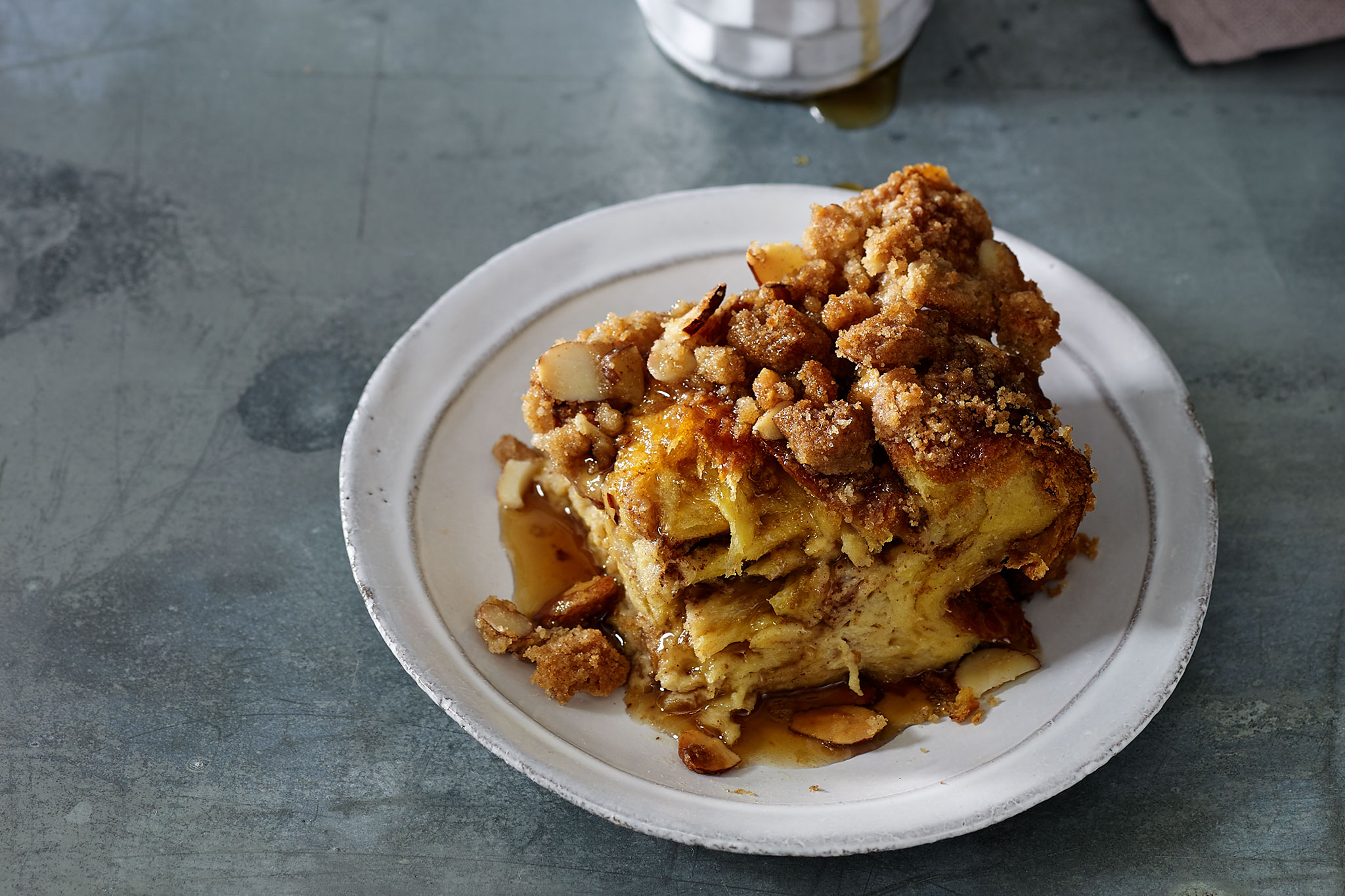 French Toast Bread Pudding with Crunchy Almond Streusel
